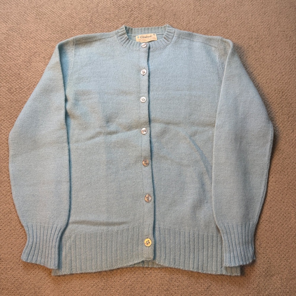 Vintage 1960s Glenbrooke Light Blue Wool Mohair Cardigan Sweater Size 38